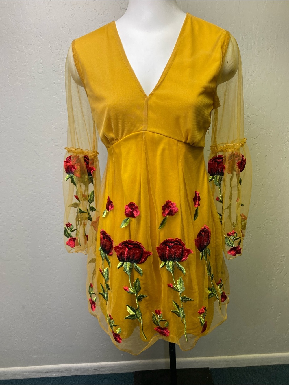 Available by Angelia fashion Midi dress. Embroidered Red Roses